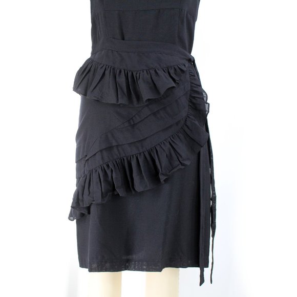 Morgane Le Fay Black Sleeveless Sheath Dress Asymmetric Apron Detail SZ S - Picture 7 of 16